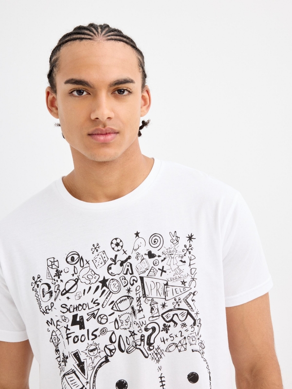 Camiseta de manga curta Os Simpsons branco vista detalhe