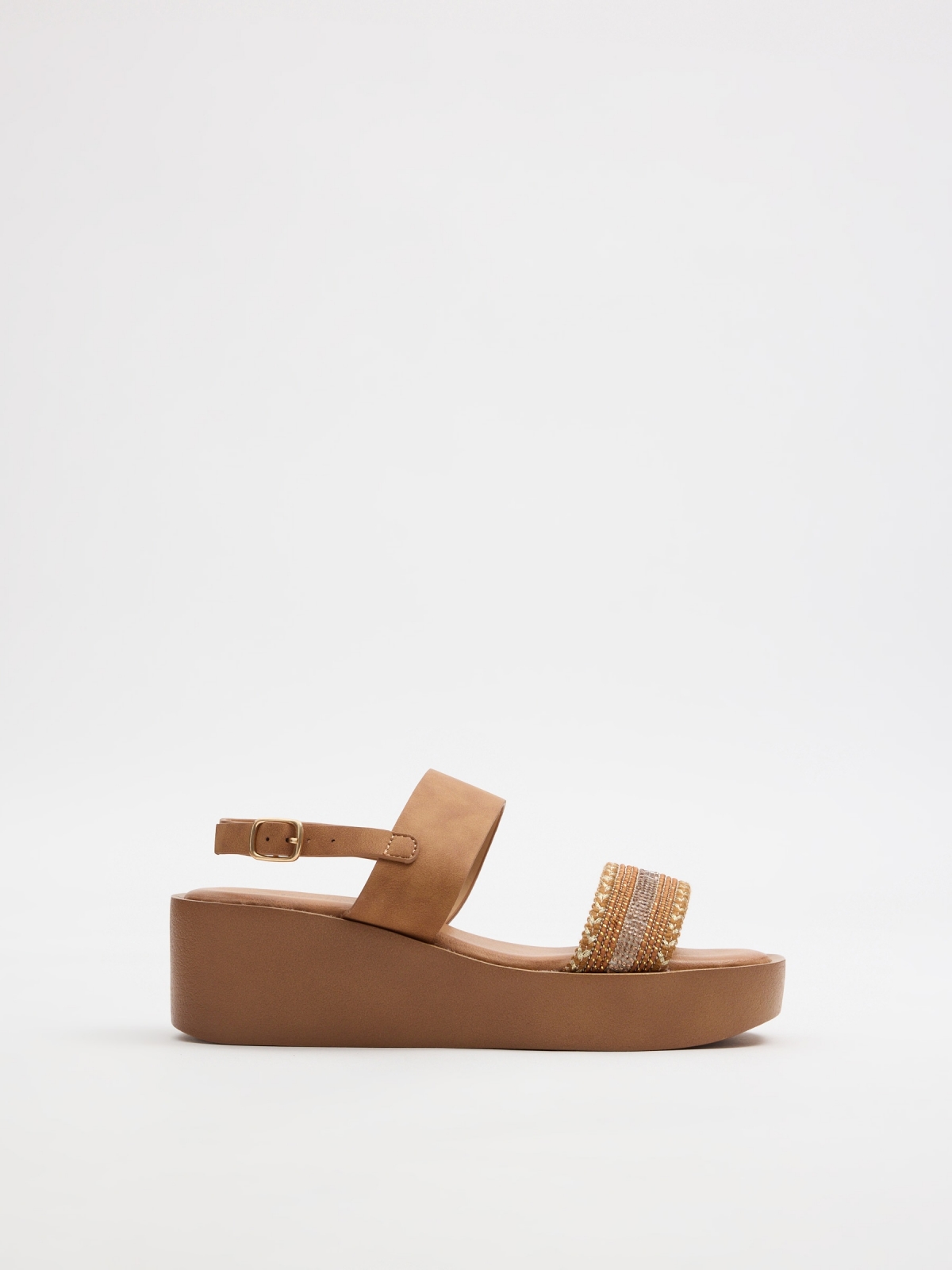 Platform sandal with glitter strap light brown