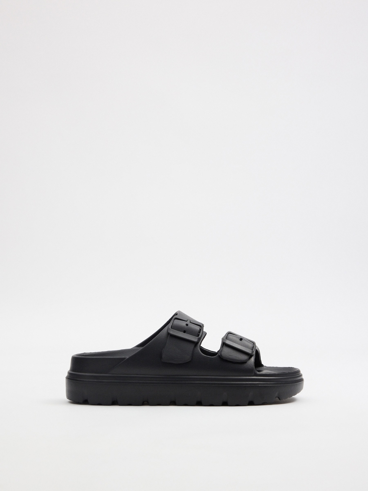 Chinelo plataforma com fivela dupla preta preto vista superior