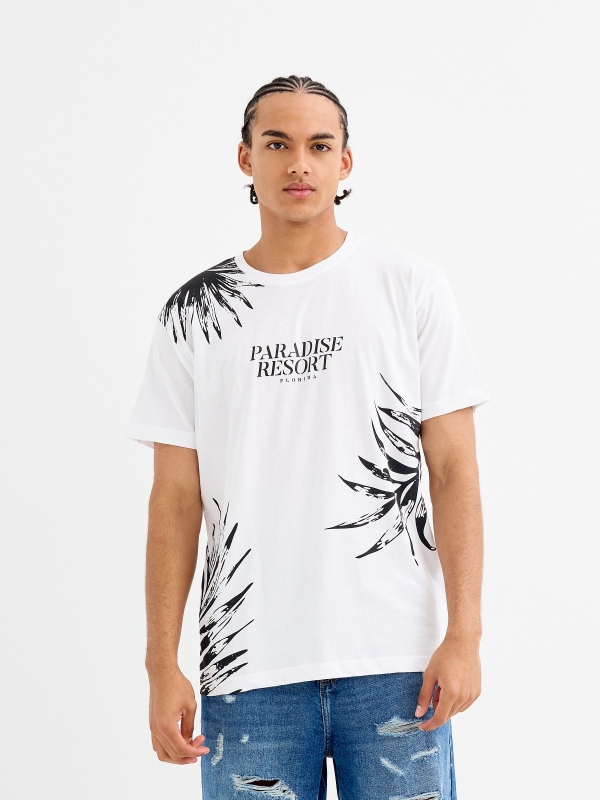 Paradise print t-shirt white middle front view