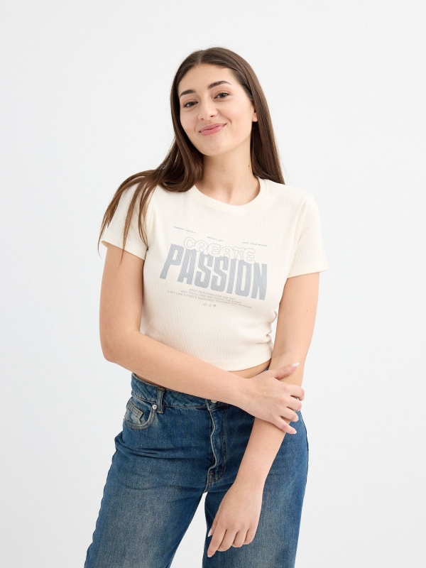 Camiseta rib blanco roto vista media frontal