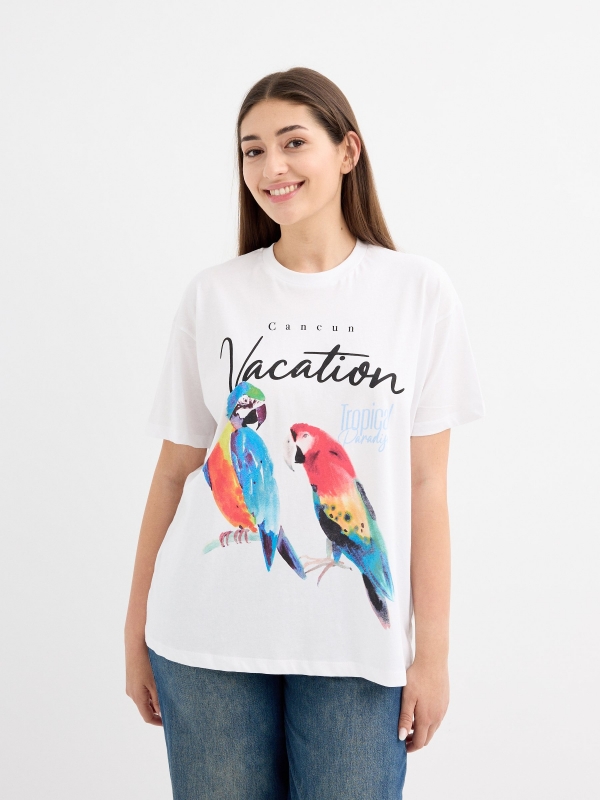 Camiseta oversize Cancún blanco vista media frontal