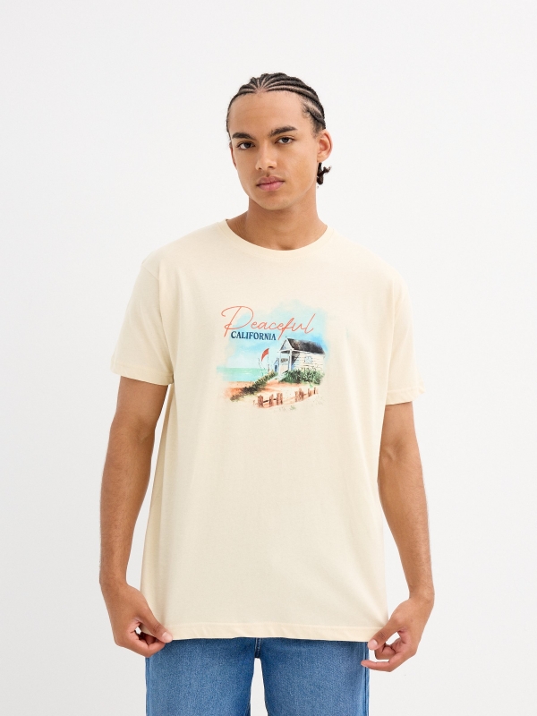 Camiseta estampado California arena vista media frontal
