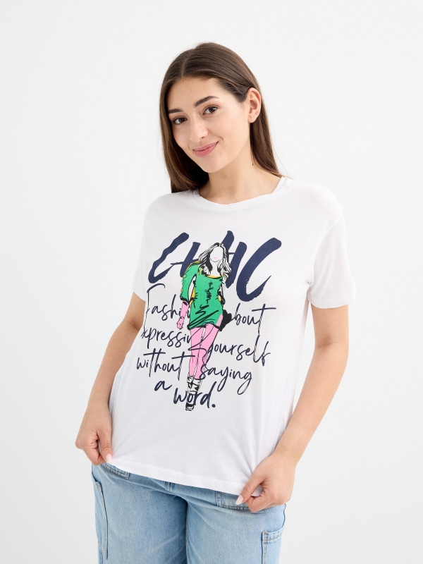 Camiseta estampada chique branco vista meia frontal
