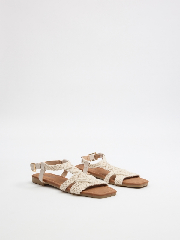 Crochet strap sandal off white 45º front view