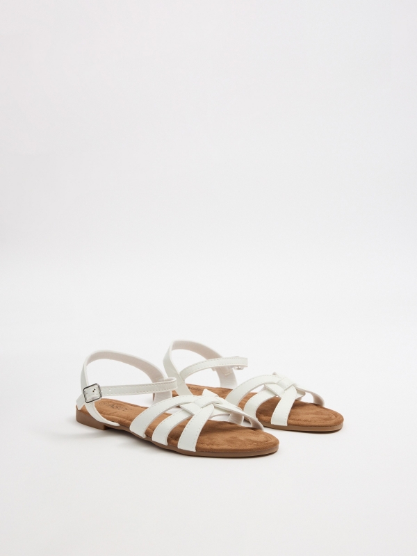 White cross-strap sandal white 45º front view