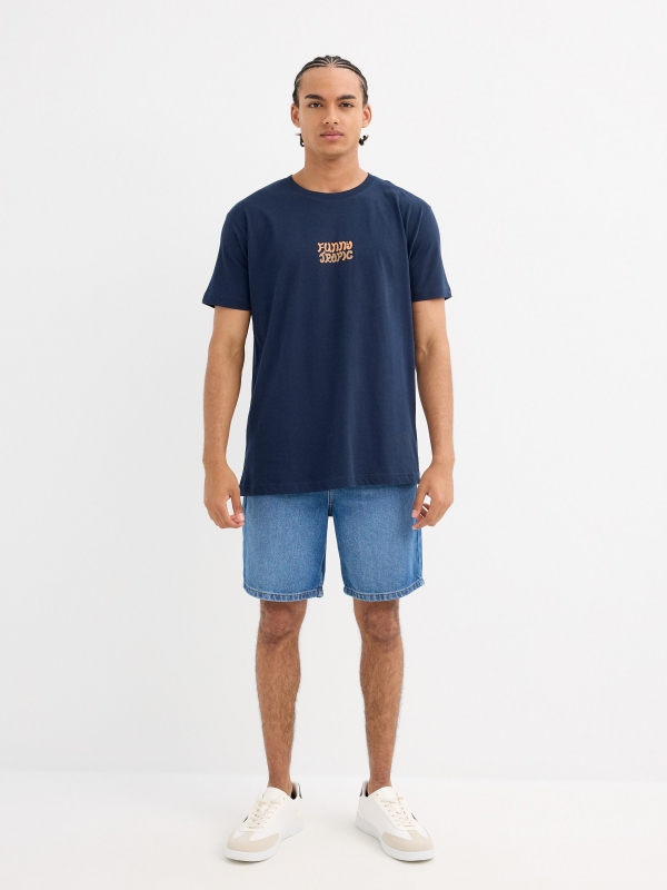 Tropical print t-shirt navy front view