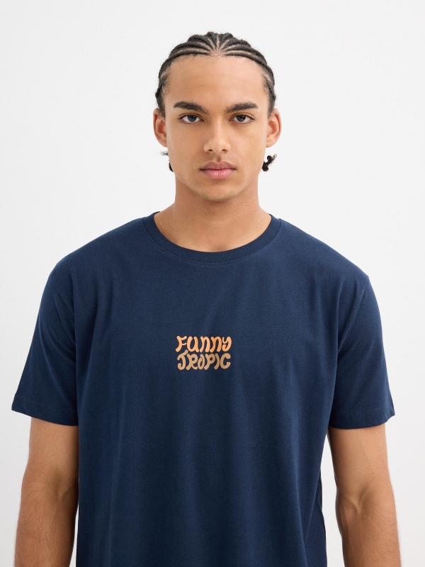 Tropical print t-shirt navy front view
