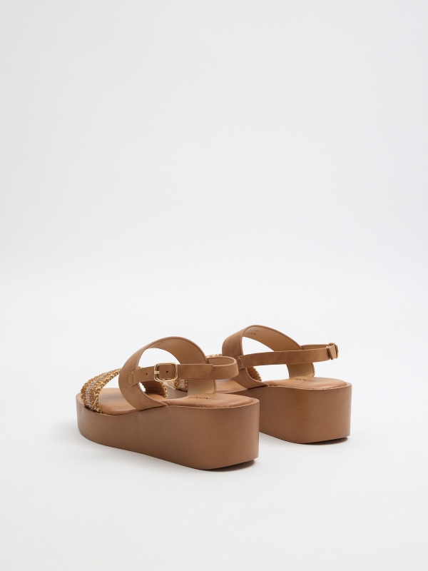 Platform sandal with glitter strap light brown 45º back view