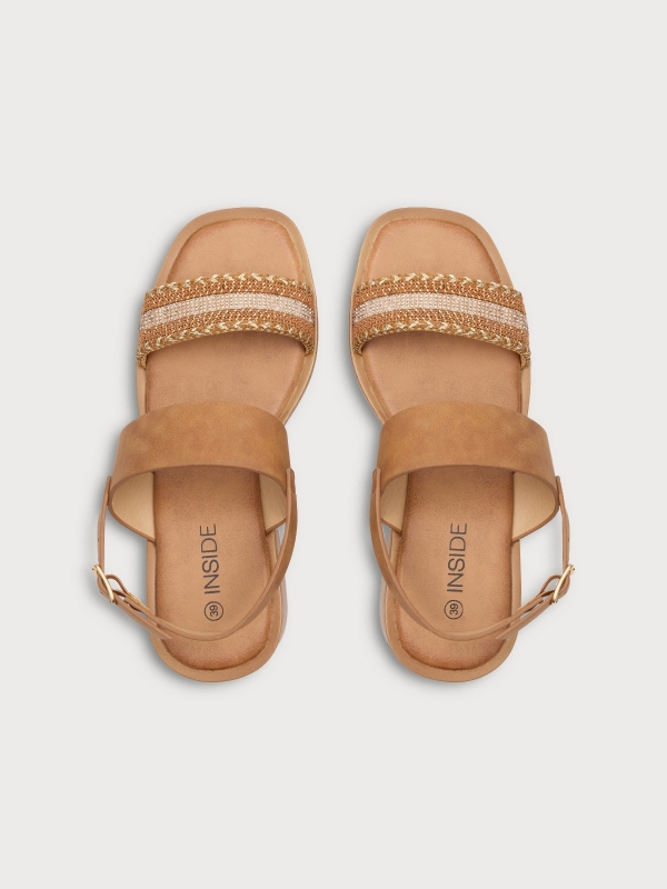 Platform sandal with glitter strap light brown 45º back view
