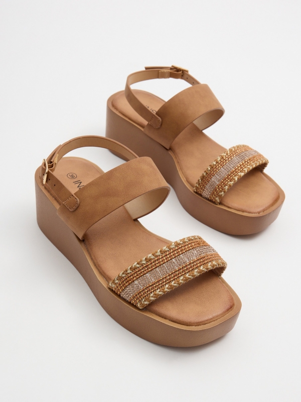 Platform sandal with glitter strap light brown detail view