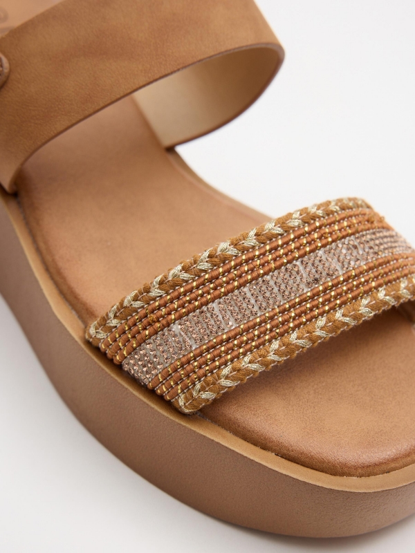 Platform sandal with glitter strap light brown detail view
