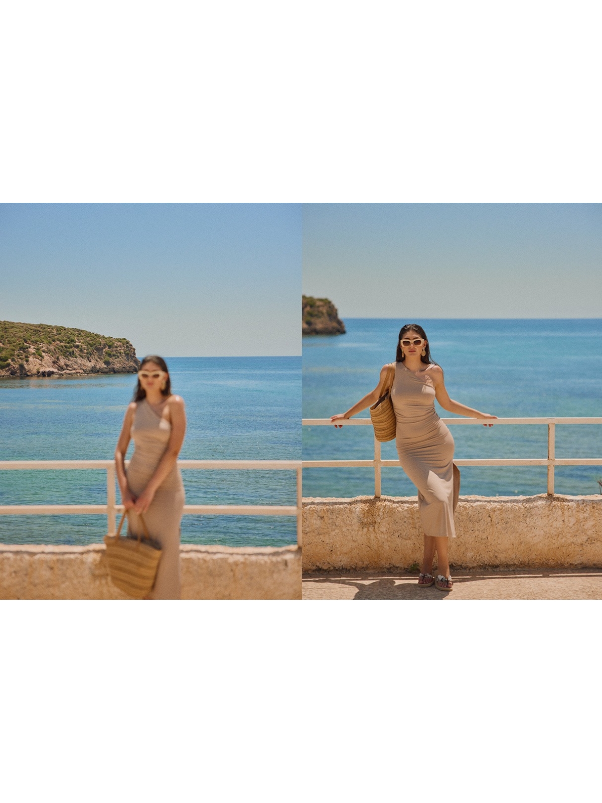 %NewExtra% Asymmetric ruched maxi dress taupe