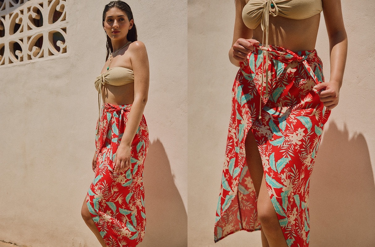 Falda midi estampada multicolor vista media frontal