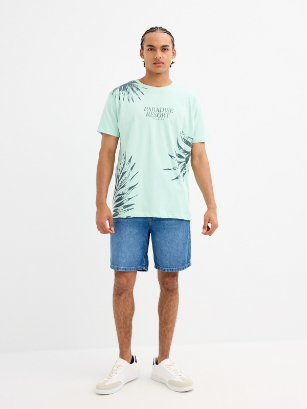 Paradise print t-shirt sea green front view