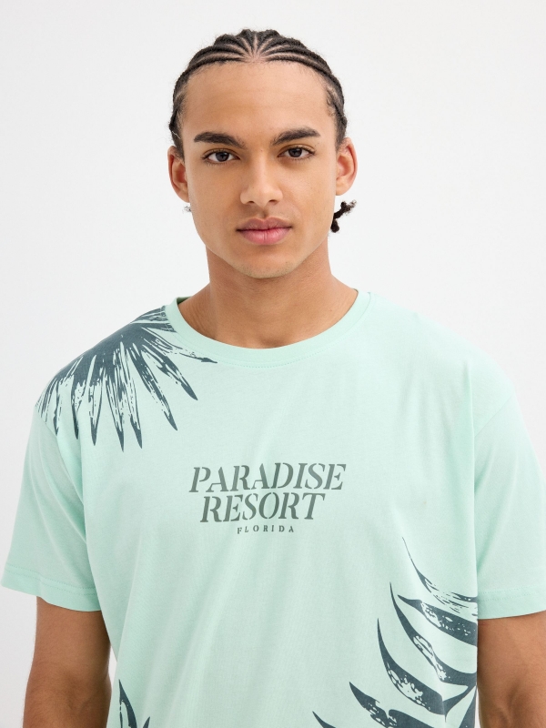 Paradise print t-shirt sea green front view