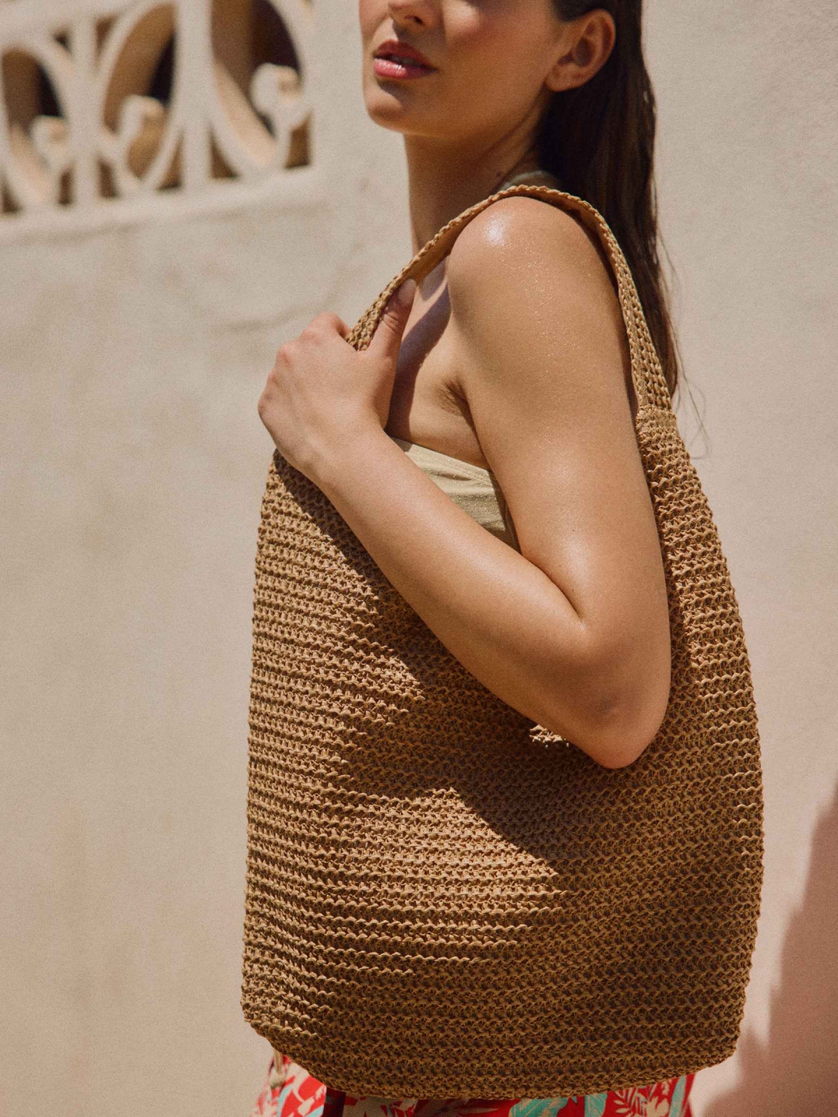 Bolso yute hombro marrón marrón vista lateral 45º