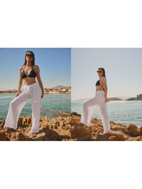  Calça fluida com linho branco
