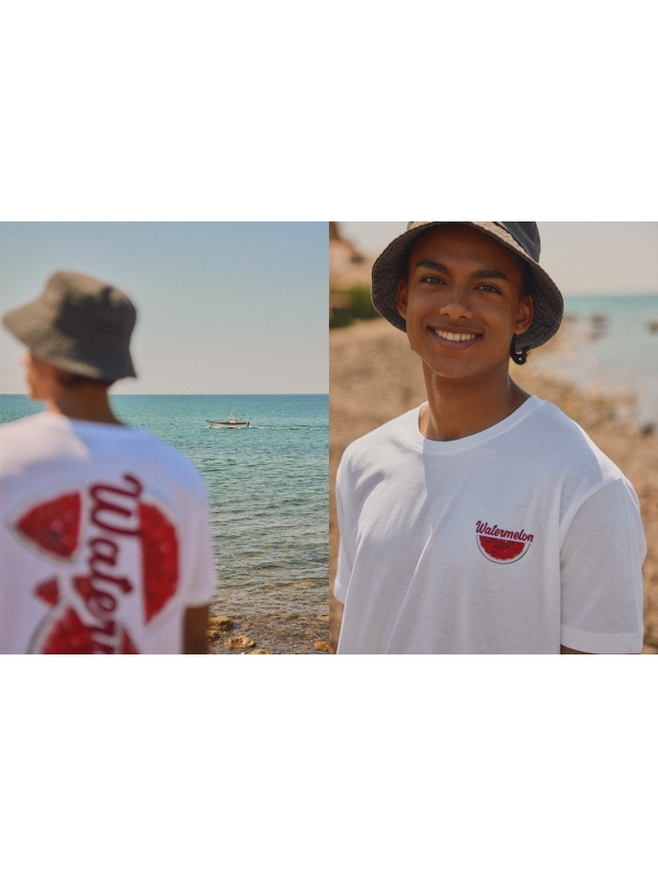 Camiseta estampado frutal blanco vista trasera
