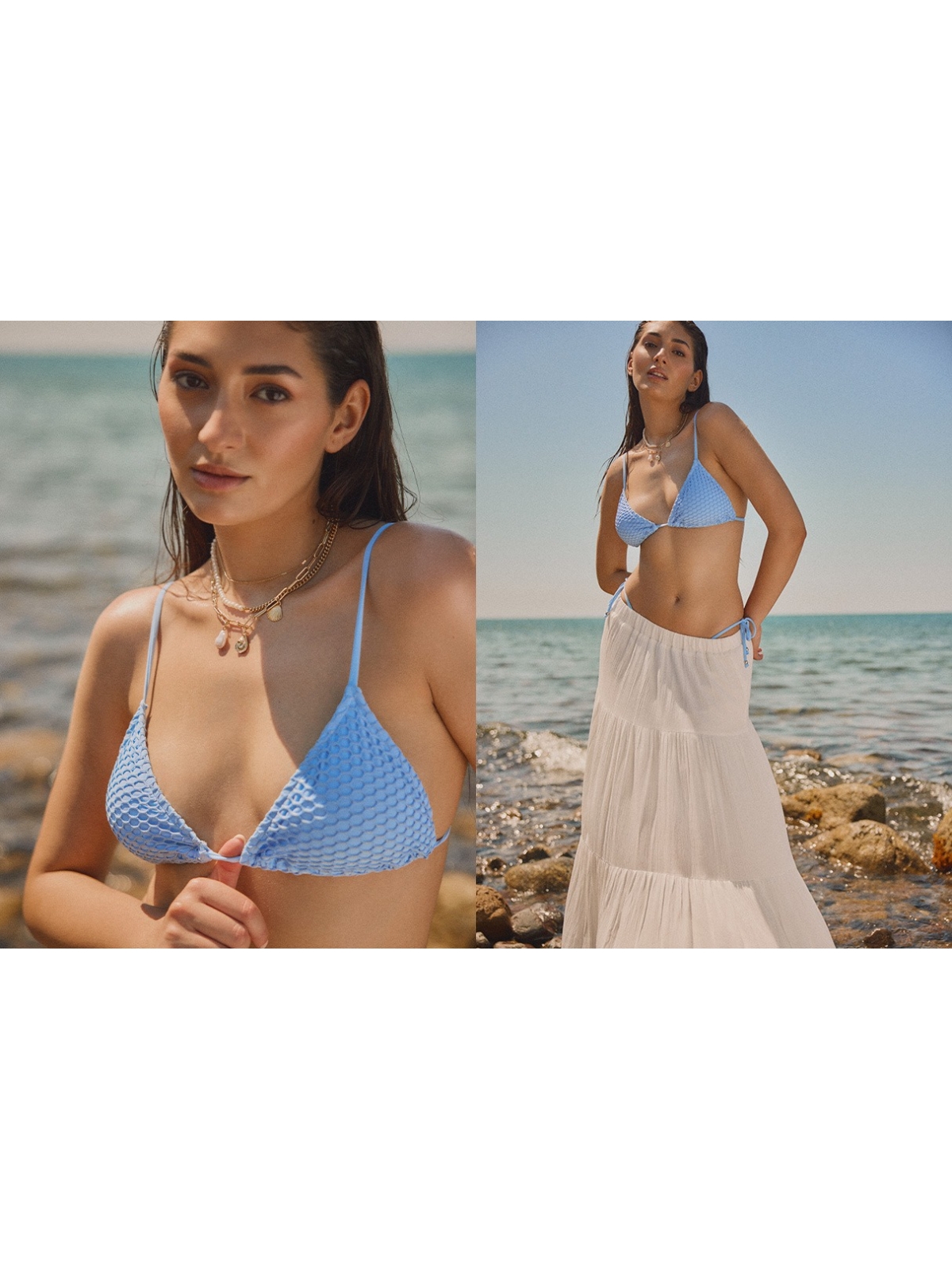 %NewExtra% Top bikini triangular calado azul azul