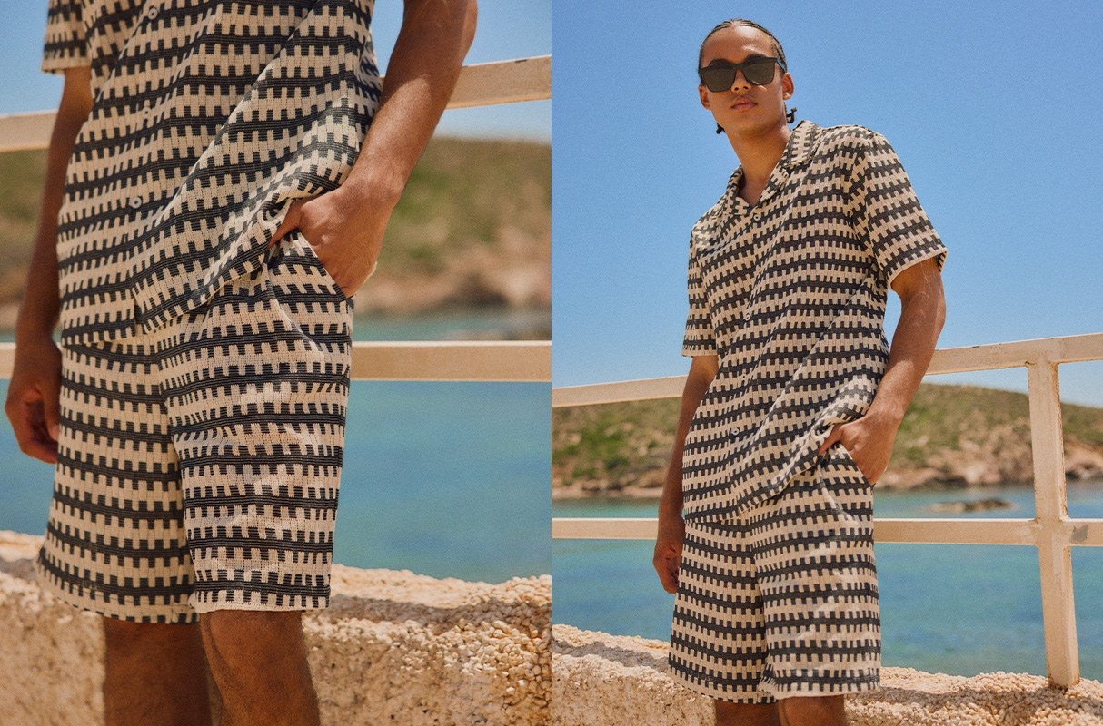 Bermuda jogger ponto texturizado preto vista meia frontal