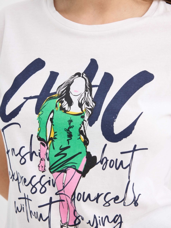 Camiseta estampada chique branco vista geral frontal