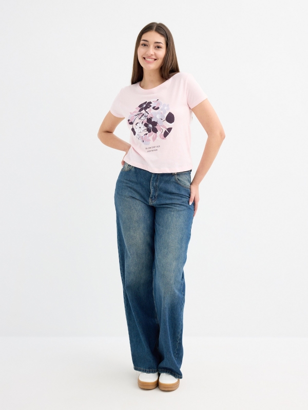 Camiseta estampada combinada rosa claro vista geral frontal
