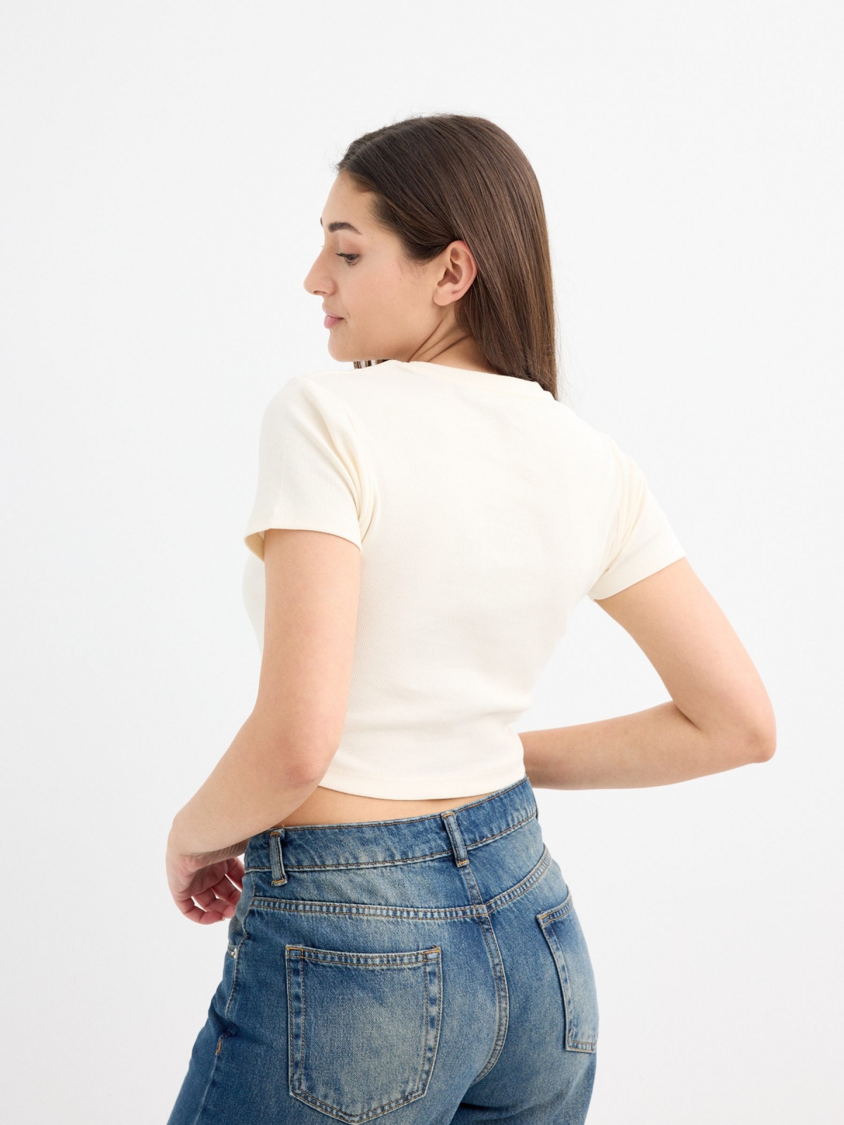 Ribbed t-shirt off white middle back view