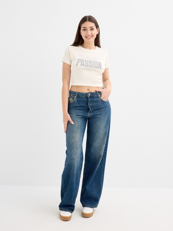 Ribbed t-shirt off white front view