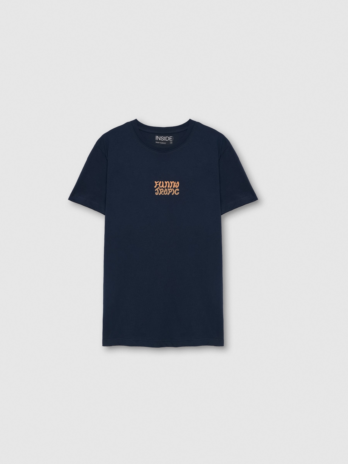  Camiseta estampa trópico azul marinho vista frontal