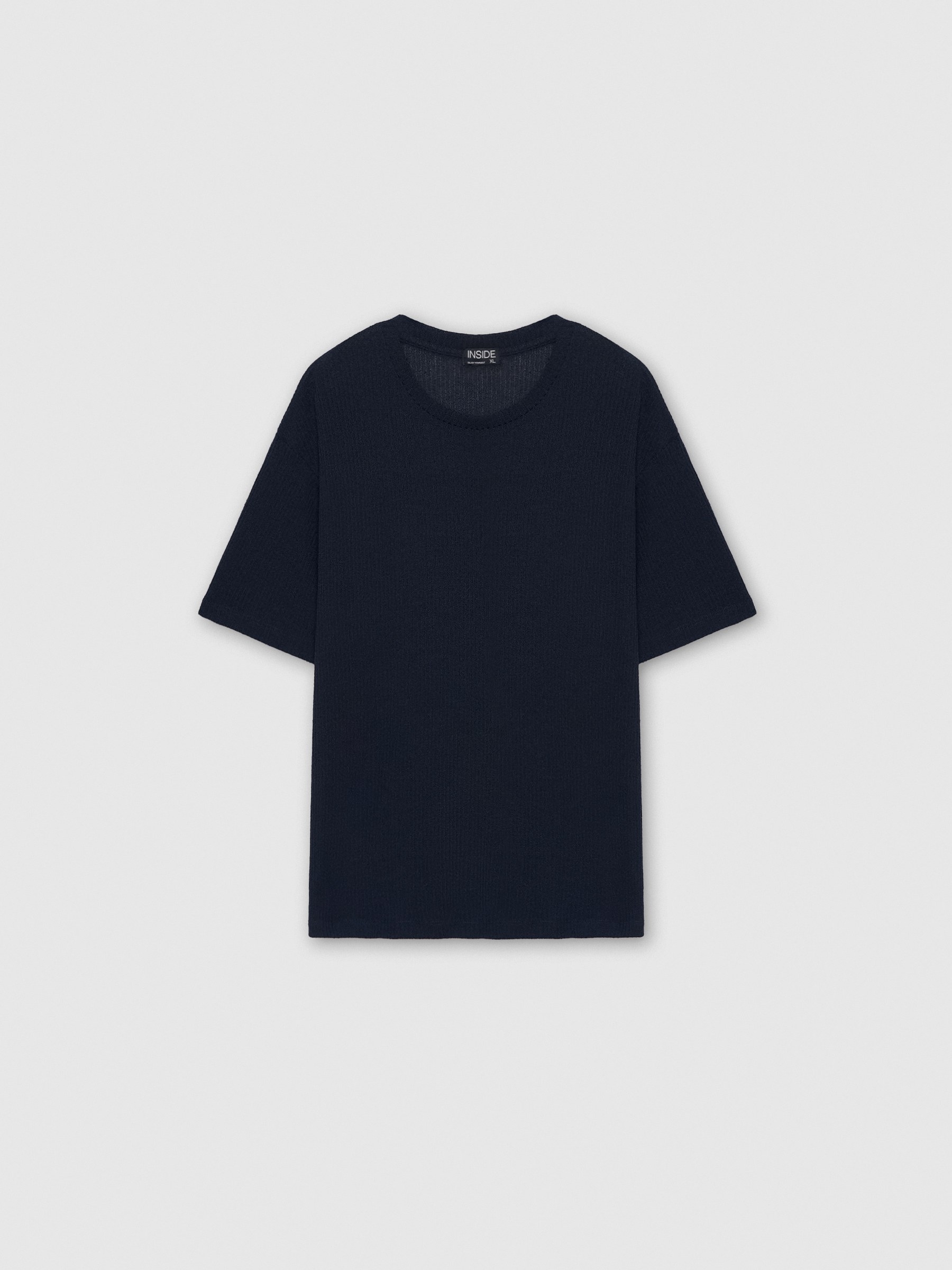 Textured knit t-shirt navy middle front view