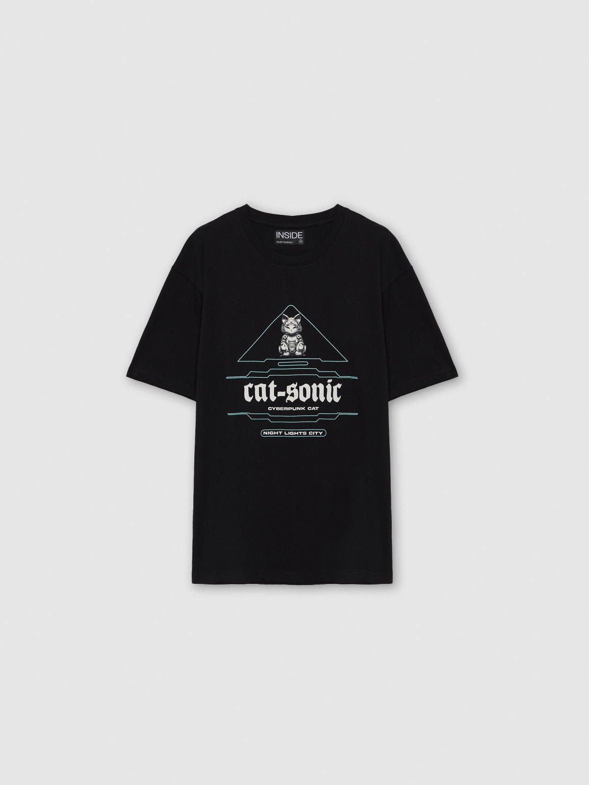  Futuristic print t-shirt black front view