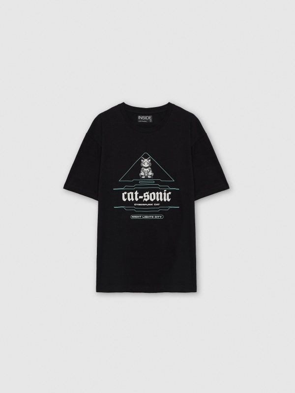  Futuristic print t-shirt black front view