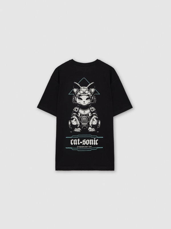 Futuristic print t-shirt black back view