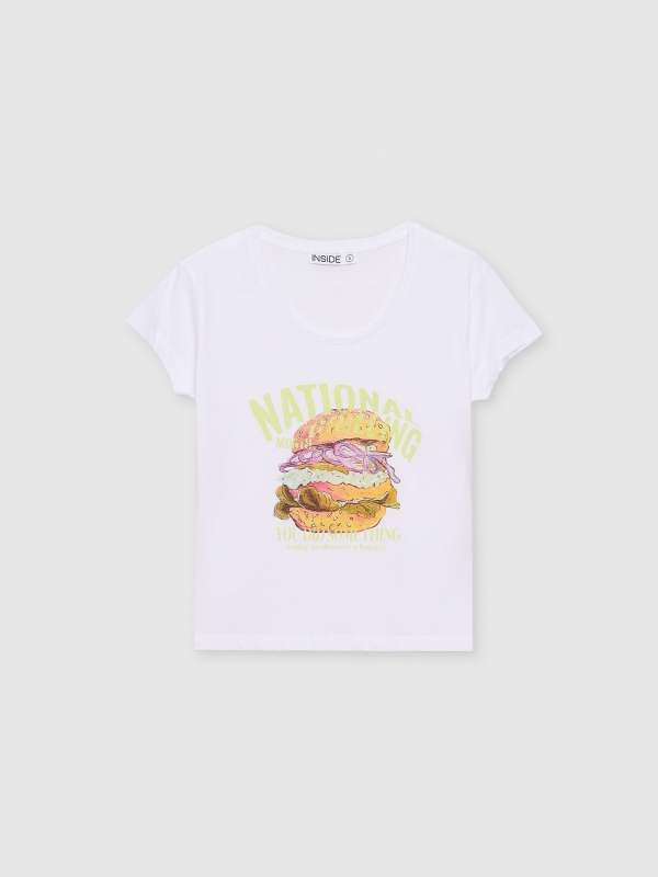  Burger print crop top white front view