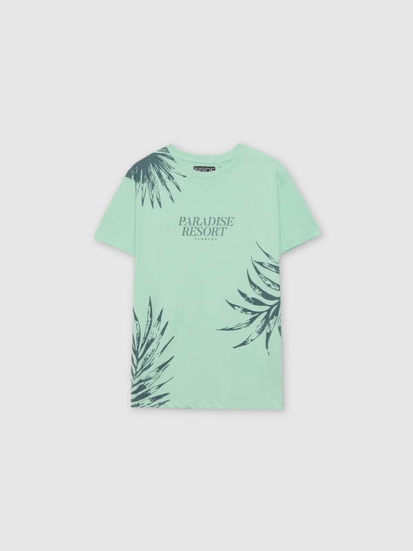  Paradise print t-shirt sea green front view