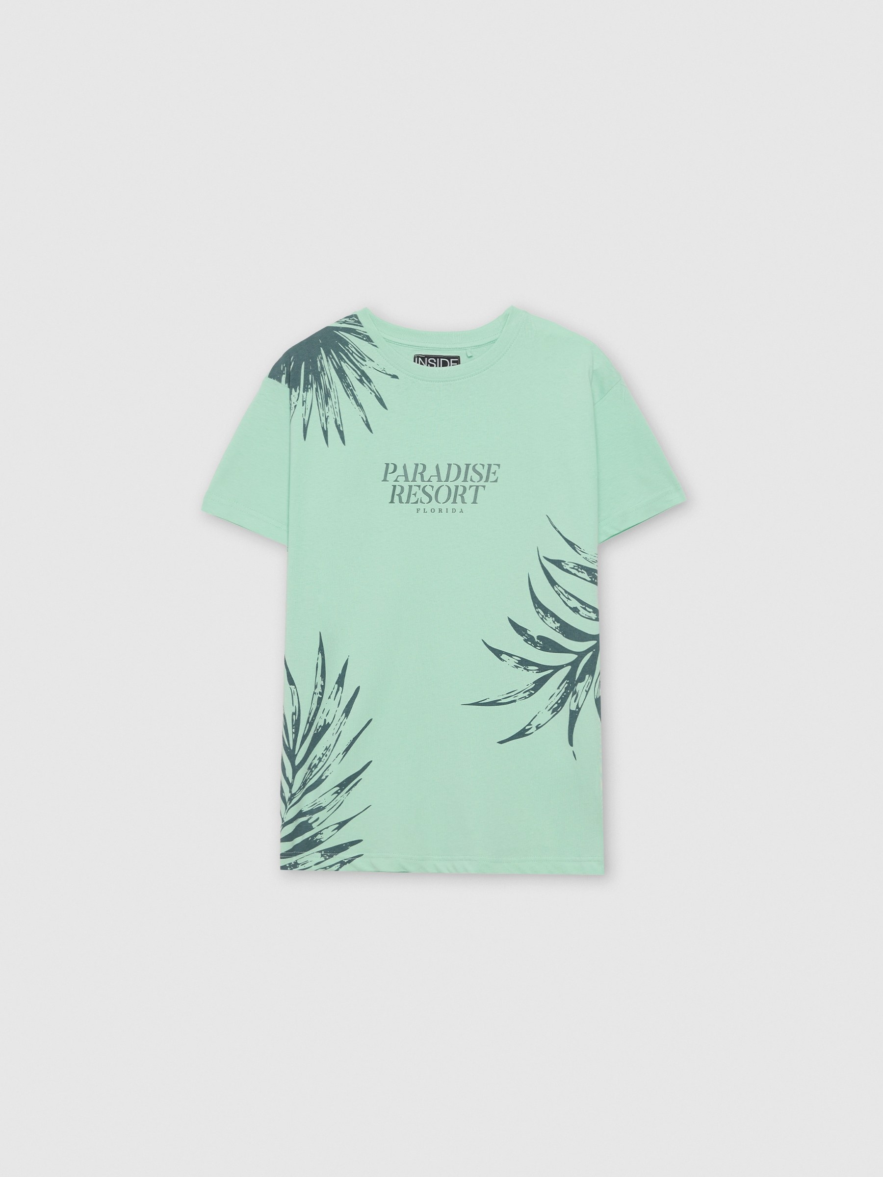 Camiseta estampado paradise verde mar vista media frontal
