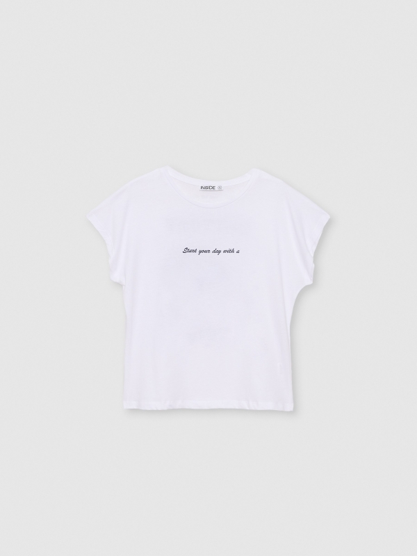  Croissant print crop top shirt white front view