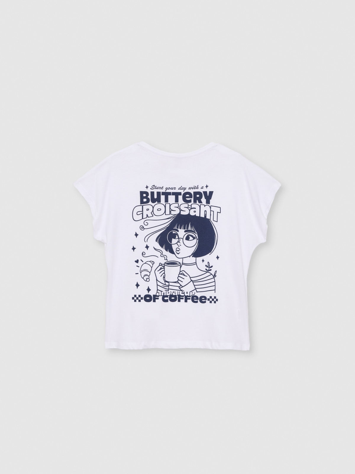 Croissant print crop top shirt white back view