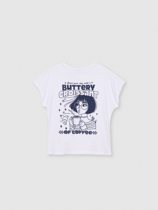 Croissant print crop top shirt white back view