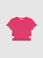 %Pto% Top canalé cut out fucsia vista frontal