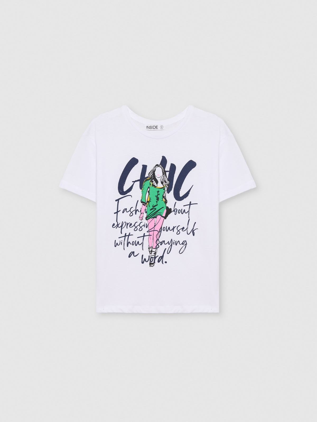  Camiseta estampada chique branco vista frontal