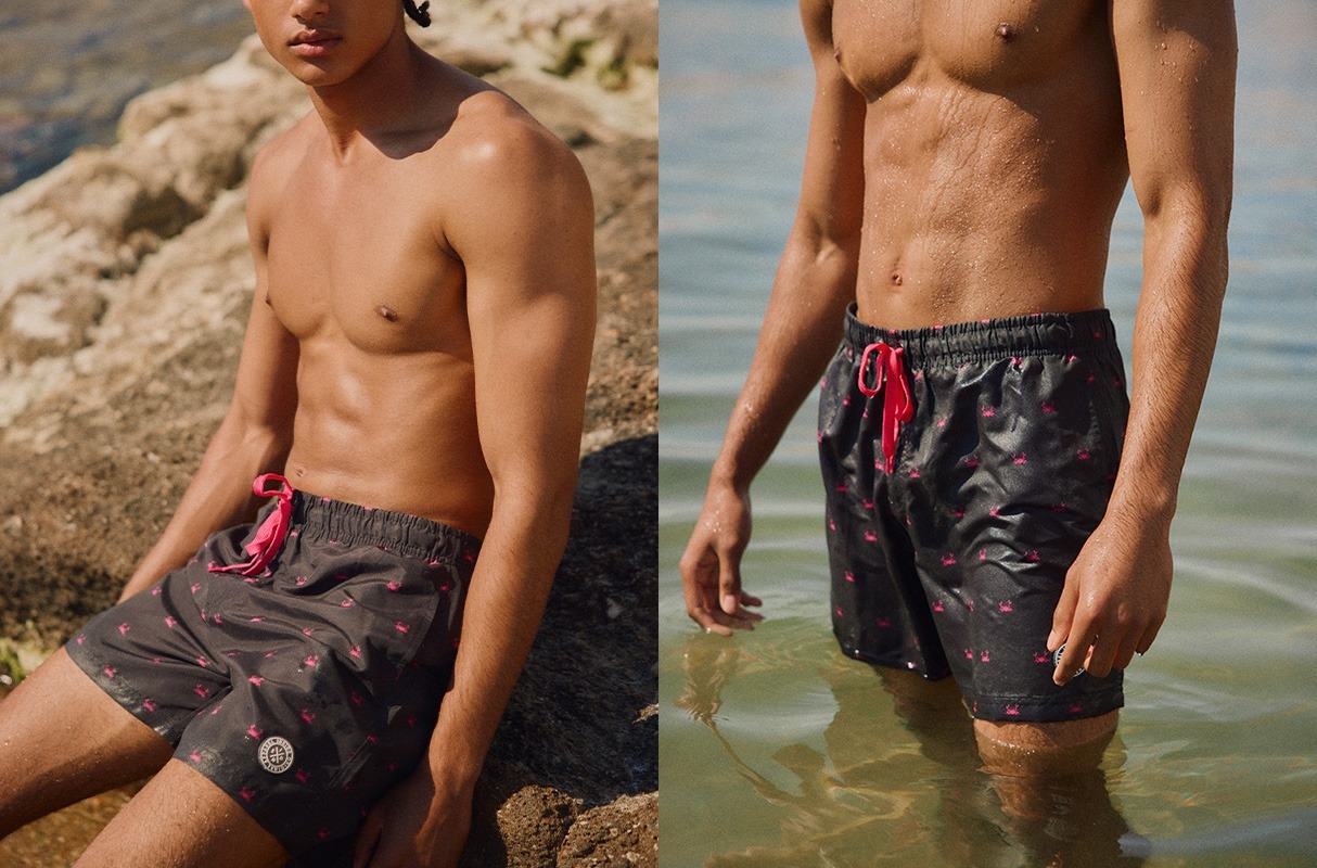 Crab print swimsuit black middle front view