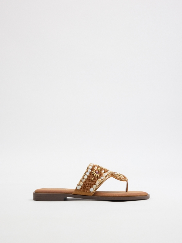 Gladiator sandal with gemstones light brown