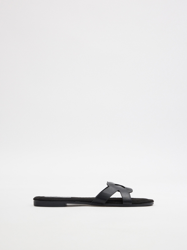 Black interwoven slide sandal black