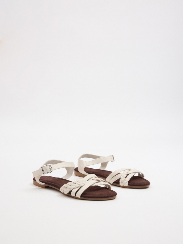Off-white braided strap sandal white 45º front view