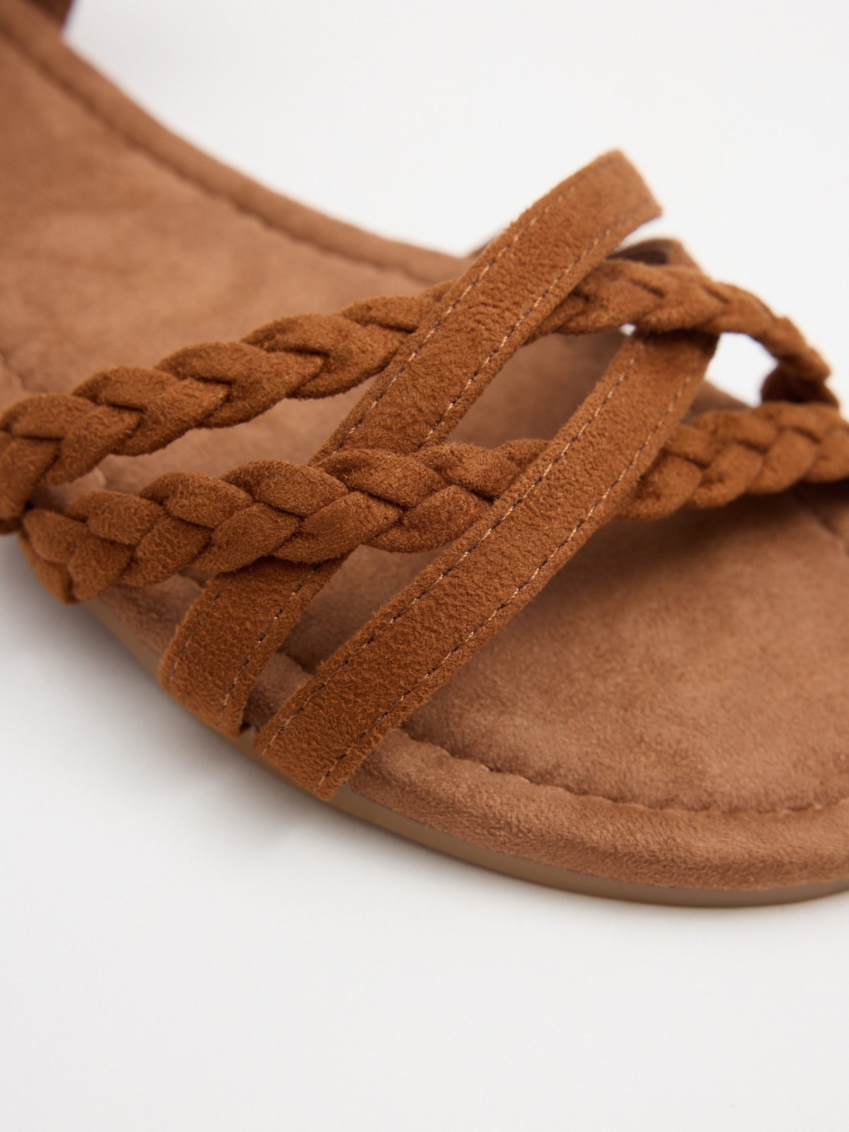Brown braided strap sandal light brown 45º back view