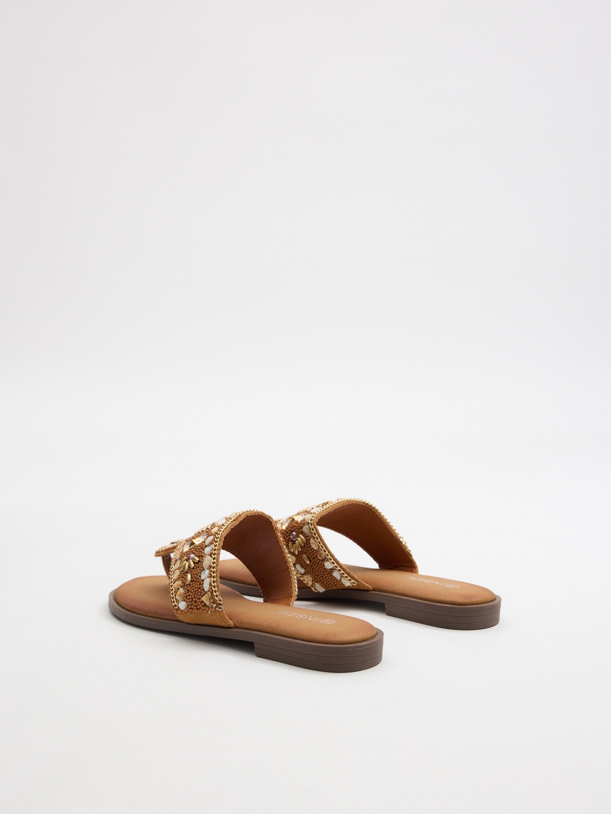 Gladiator sandal with gemstones light brown 45º back view