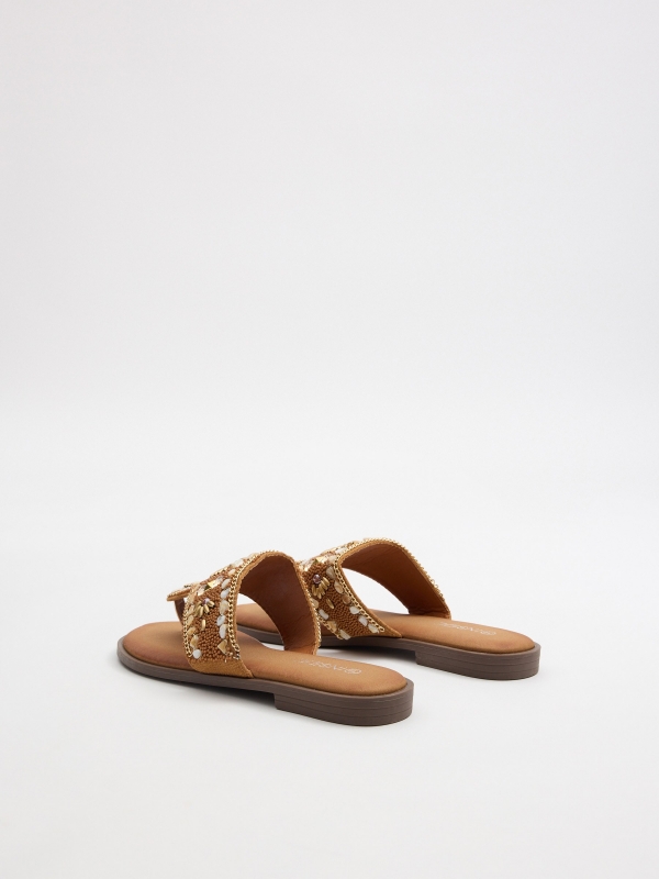 Gladiator sandal with gemstones light brown 45º back view