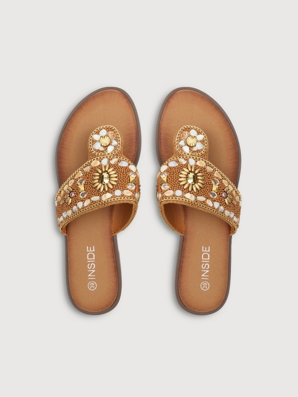 Gladiator sandal with gemstones light brown 45º back view
